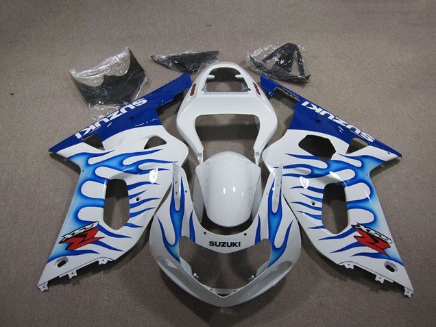 2001-2003 White Blue Flame Suzuki GSXR750 Motorbike Fairings 2001-2003 White Blue Flame Suzuki GSXR750 Motorbike Fairings